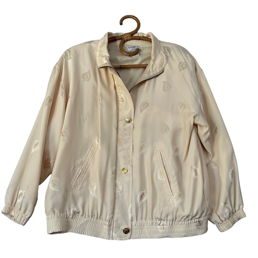 Vintage |โ Emily | Silk Leaf Print Bomber Jacket Size M